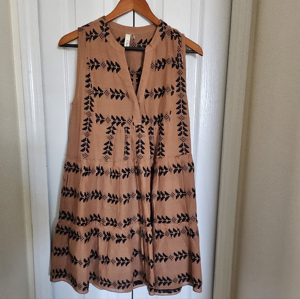 Elan Bohemian Tribal Print Tiered Dress Small Rust Cotton Festival Mini Sz Small - Picture 3 of 12